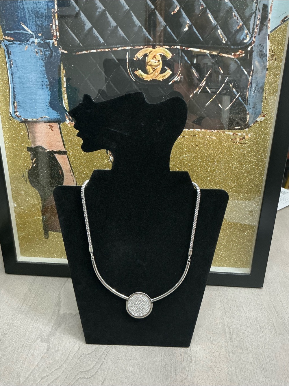 Chico's Silver Pavé Round Pendant Necklace